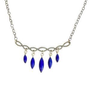 Carolyn Pollack Lapis Lazuli Necklace Sterling Silver Bib Choker Twisted Rope‎